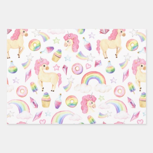 Einhornumhüllungspapier Set aus 3 Flachfolien Geschenkpapier Set (Vorderseite)