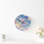 Einhornwall-Uhr - bearbeitbarer Name Runde Wanduhr (Zuhause)