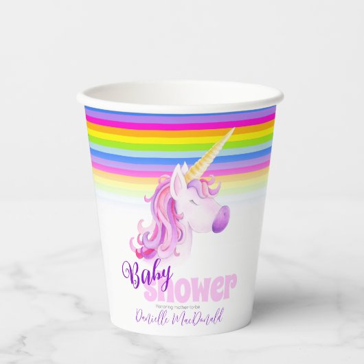 Einhornwasserfarbe und Regenbogenbaby-Duschbecher Pappbecher (Vorderseite)