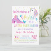 Einhornwasserrutsche zum Geburtstag Einladung (Stehend Vorderseite)