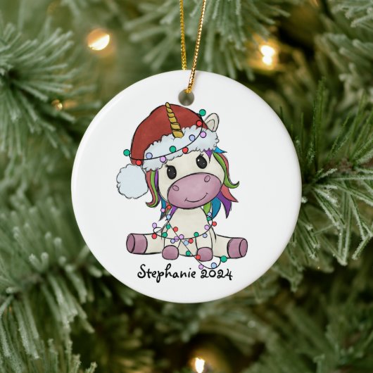 Einhornweihnachtliche Lichter Keramik Ornament (Baum)