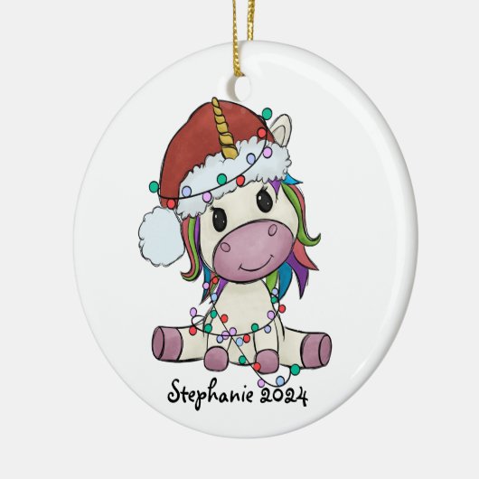 Einhornweihnachtliche Lichter Keramik Ornament (Links)
