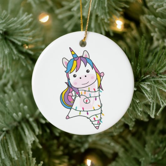 Einhornweihnachtschnee Wintertiere Einhorn Adu Keramik Ornament (Baum)