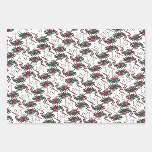 Einhornweihnachtspapier, Multi Geschenkpapier Set (Vorderseite)