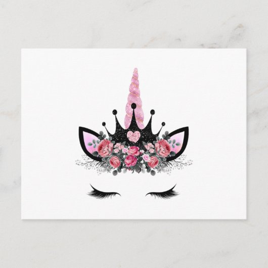 Einhornwimpern, Aquarellfarben-Blume, Glitzer-Horn Postkarte (Vorderseite)