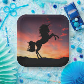 Einhornzucht in einem herrlichen Sonnenuntergang-P Pappteller (Party)