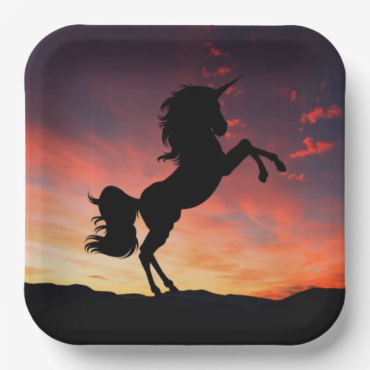 Einhornzucht in einem herrlichen Sonnenuntergang-P Pappteller (Vorderseite)