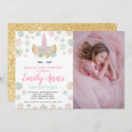 Einicorn Winter Geburtstag Einladung mit Foto