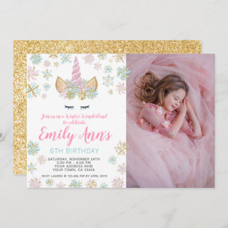 Einicorn Winter Geburtstag Einladung mit Foto