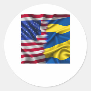 Einig stehen wir – USA Ukraine-Flaggen-Aufkleber  Runder Aufkleber