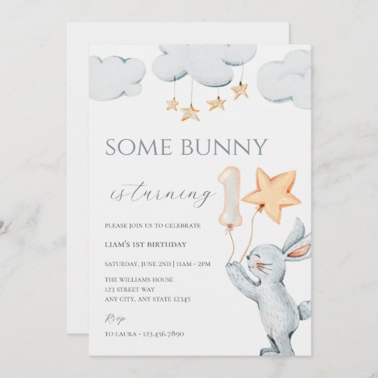 Einige Bunny 1. Geburtstag Party Einladung (Vorne/Hinten)