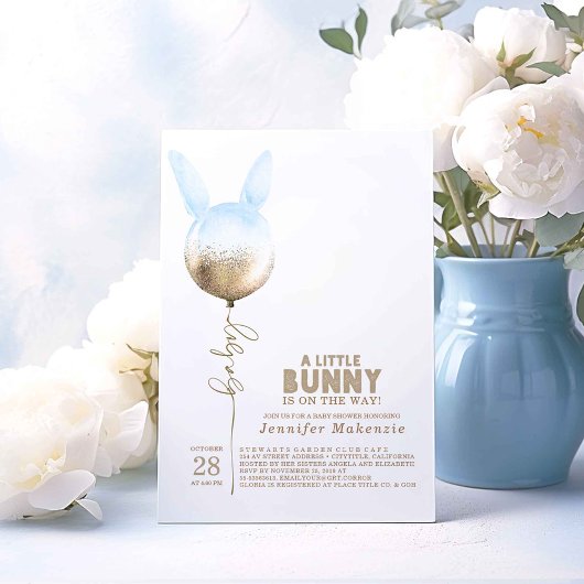 Einige Bunny Blue Balloon Elegante Spring Baby Dus Einladung