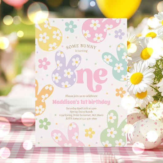 Einige Bunny Daisy Floral Pastel Frühling 1. Gebur Einladung