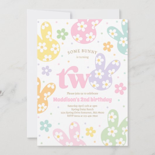 Einige Bunny Daisy Floral Pastel Frühling 2. Gebur Einladung (Vorderseite)