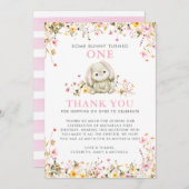Einige Bunny drehte sich ein rosa Mädchen am 1. Ge Dankeskarte (Vorne/Hinten)