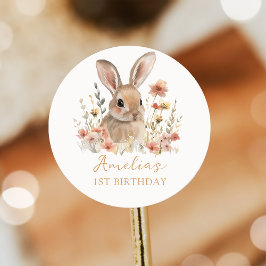 Einige Bunny Floral Girl Geburtstagsticker Runder Aufkleber