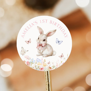Einige Bunny Floral Girl Geburtstagsticker Runder Aufkleber