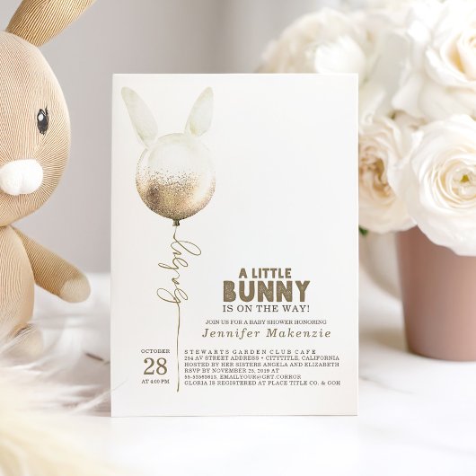 Einige Bunny Gold Ballon Elegante Spring Baby Dusc Einladung