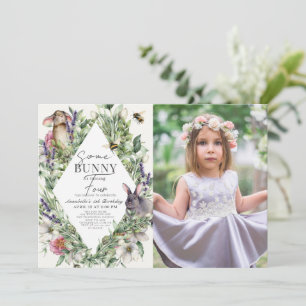 Einige Bunny Greenery Rhombus Kindergeburtstag Fot Einladung