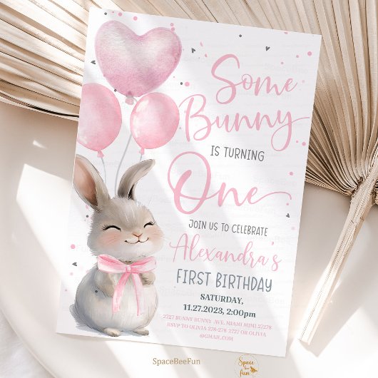 Einige Bunny ist ein Bow Bunny 1. Birthda Einladung