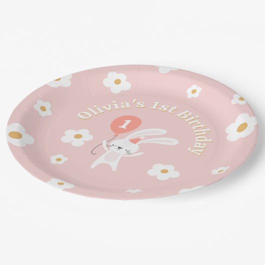 Einige Bunny ist eine Niedliche Retro 1. Geburtsta Pappteller (Schrägansicht)