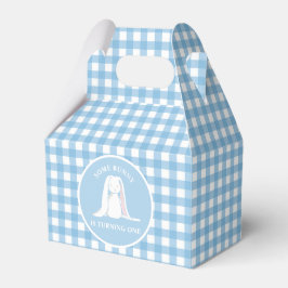 Einige Bunny ist One blue Gingham Birthday Geschenkschachtel