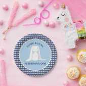 Einige Bunny ist One blue Gingham Birthday Pappteller (Party)