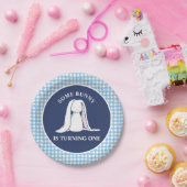 Einige Bunny ist One blue Gingham Birthday Pappteller (Party)