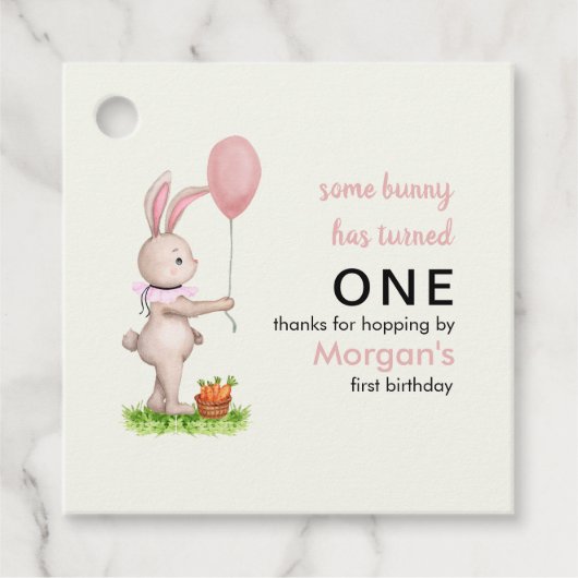 Einige Bunny ist One Niedlich Rabbit Balloon 1. Ge Geschenkanhänger (Vorderseite)