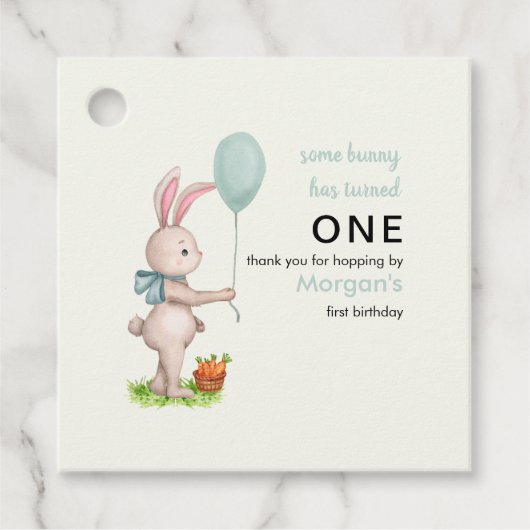 Einige Bunny ist One Niedlich Rabbit Balloon 1. Ge Geschenkanhänger (Vorderseite)