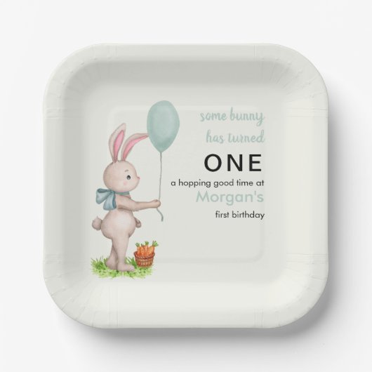 Einige Bunny ist One Niedlich Rabbit Balloon 1. Ge Pappteller (Vorderseite)
