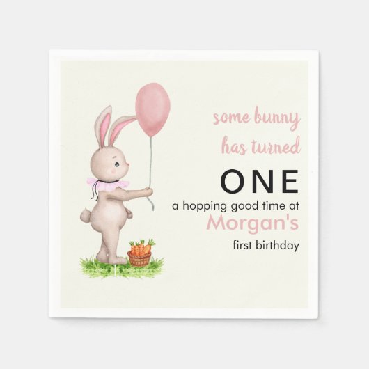 Einige Bunny ist One Niedlich Rabbit Balloon 1. Ge Serviette (Vorderseite)