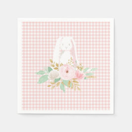 Einige Bunny ist One Pink Floral Gingham Geburtsta Serviette