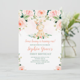 Einige Bunny ist One Pink Floral Rose 1. Geburtsta Einladung