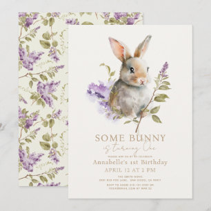 Einige Bunny Lila Lilac Floral 1. Geburtstag Einladung