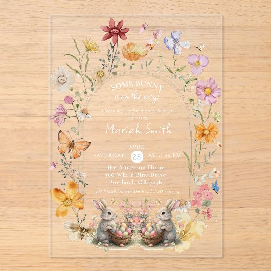 Einige Bunny Oaster Wildblume Kinderdusche Acryleinladungen (Vorderseite)
