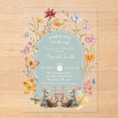 Einige Bunny Oaster Wildblume Kinderdusche Acryleinladungen (Vorderseite)