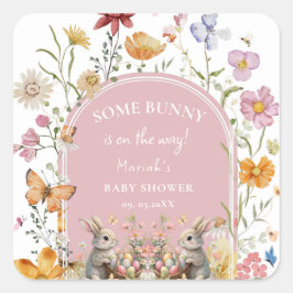 Einige Bunny Oaster Wildblume Kinderdusche Quadratischer Aufkleber