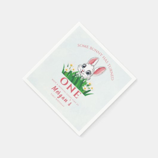Einige Bunny One Niedlich Rabbit Girls 1. Geburtst Serviette (Ecke)