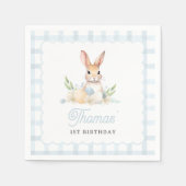 Einige Bunny Pastel Spring Blue Gingham 1. Geburts Serviette (Vorderseite)