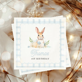 Einige Bunny Pastel Spring Blue Gingham 1. Geburts Serviette
