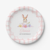 Einige Bunny Pastel Spring Pink Gingham 1. Geburts Pappteller (Vorderseite)