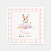 Einige Bunny Pastel Spring Pink Gingham 1. Geburts Serviette (Vorderseite)