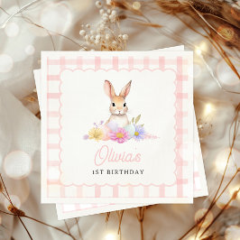 Einige Bunny Pastel Spring Pink Gingham 1. Geburts Serviette