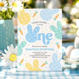 Einige Bunny Spring 1. Geburtstag Junge Bunny Bunn Einladung