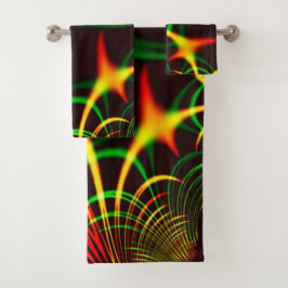 Einige grüne Graskurven und gelbe, feuerfarbene Ku Badhandtuch Set