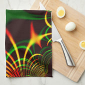 Einige grüne Graskurven und gelbe, feuerfarbene Ku Geschirrtuch (Viertel Falte)