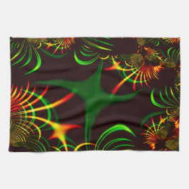 Einige grüne Graskurven und gelbe, feuerfarbene Ku Geschirrtuch