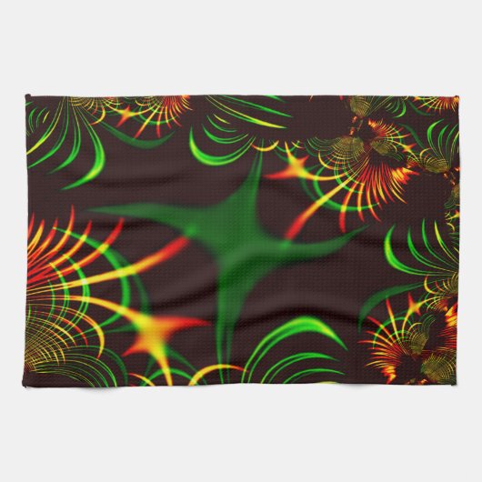 Einige grüne Graskurven und gelbe, feuerfarbene Ku Geschirrtuch (Horizontal)