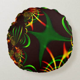 Einige grüne Graskurven und gelbe, feuerfarbene Ku Rundes Kissen